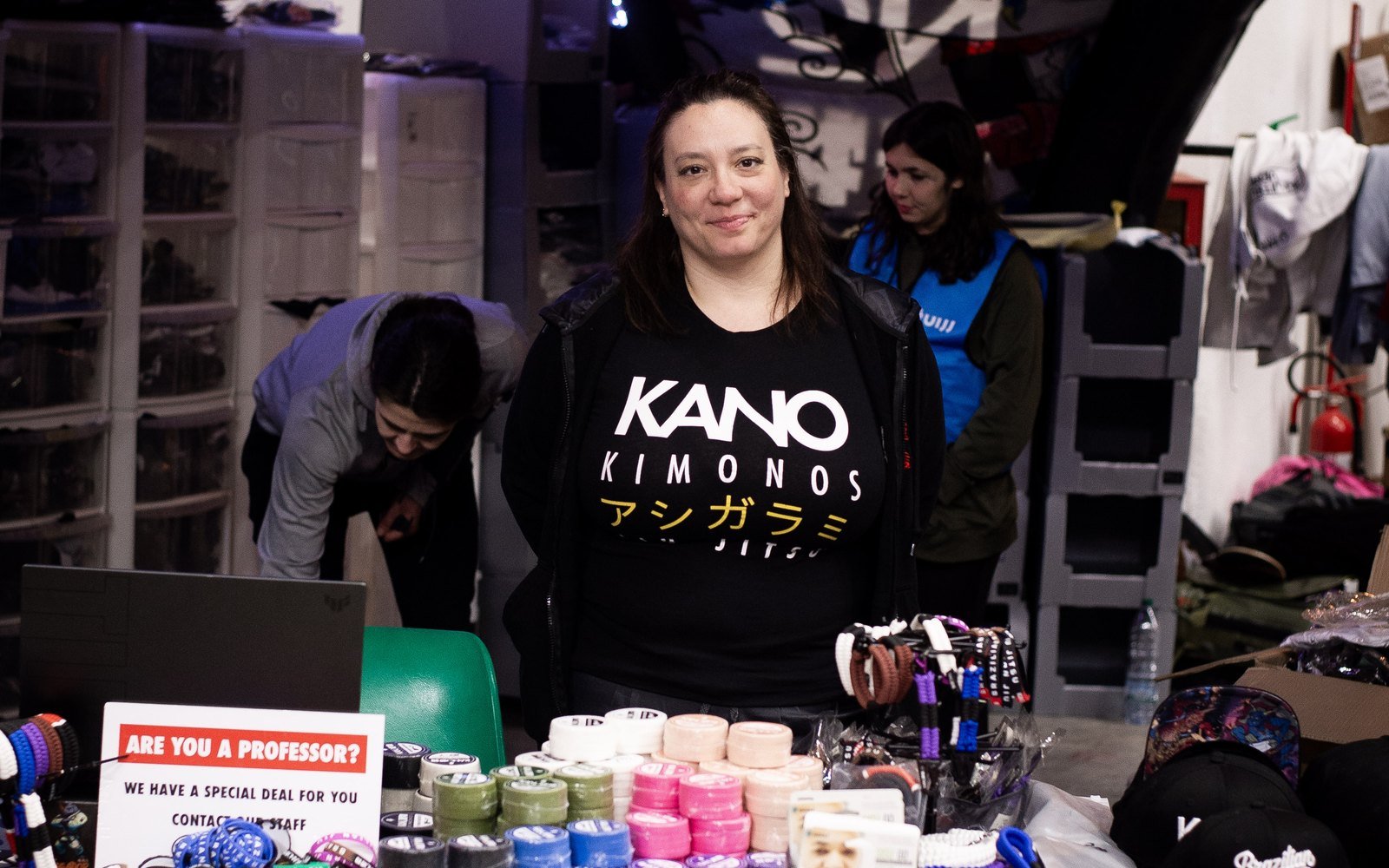Kano Kimonos shop counter with BJJ mouthguards, tape and accessories